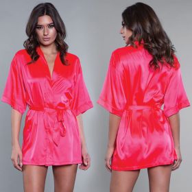 BeWicked Satin Robe-Hot Pink X-Large