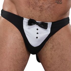 Male Power Novelty Maitre D' Thong-Black One Size