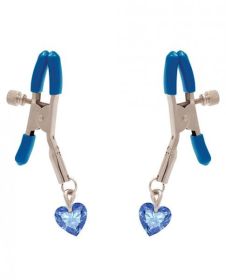 Never Let Go Nipple Clamps Blue Heart Charms