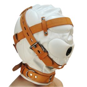 Total Sensory Deprivation White Leather Hood (Style/Color/Size: SmallMedium)