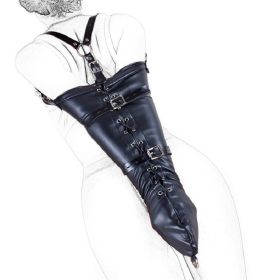 Bondage Restraints Slave Role Play Hands Wrists Arm Leg Binder Hood Mask PU Leather Tight Single Glove Adult Game Sex Toys (Color: Bundle hand)